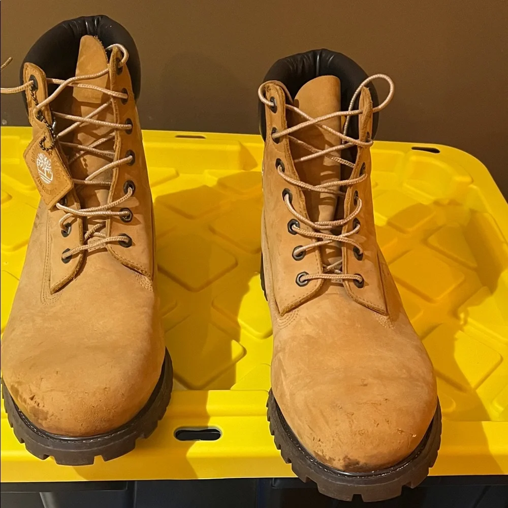 Timberland Men’s Tan Nubuck Padded Collar Lace-Up Boots Sz 15 - Picture 4 of 16